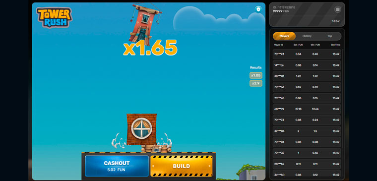 Tower rush crash game